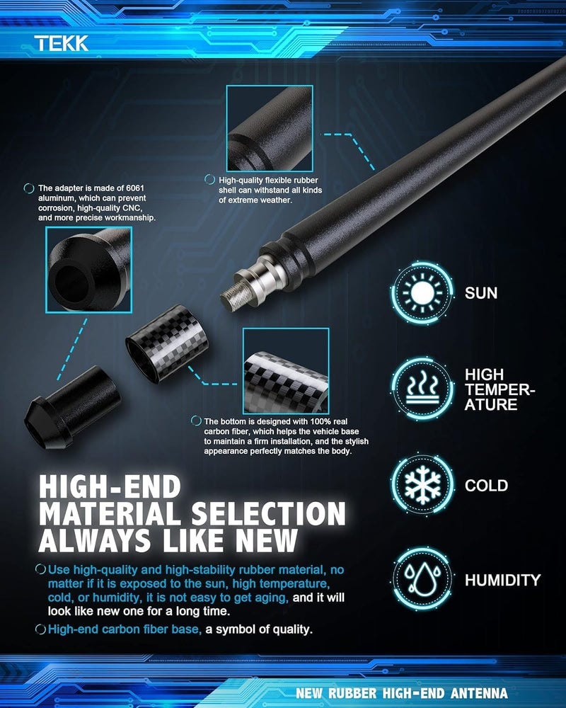 tekk Carbon Fiber Short Antenna Compatible with Dodge Grand Caravan 2008-2020/7.9 Inches Premium Flexible Rubber/Designed for Enhance FM/AM Radio Signal Reception - Image 4